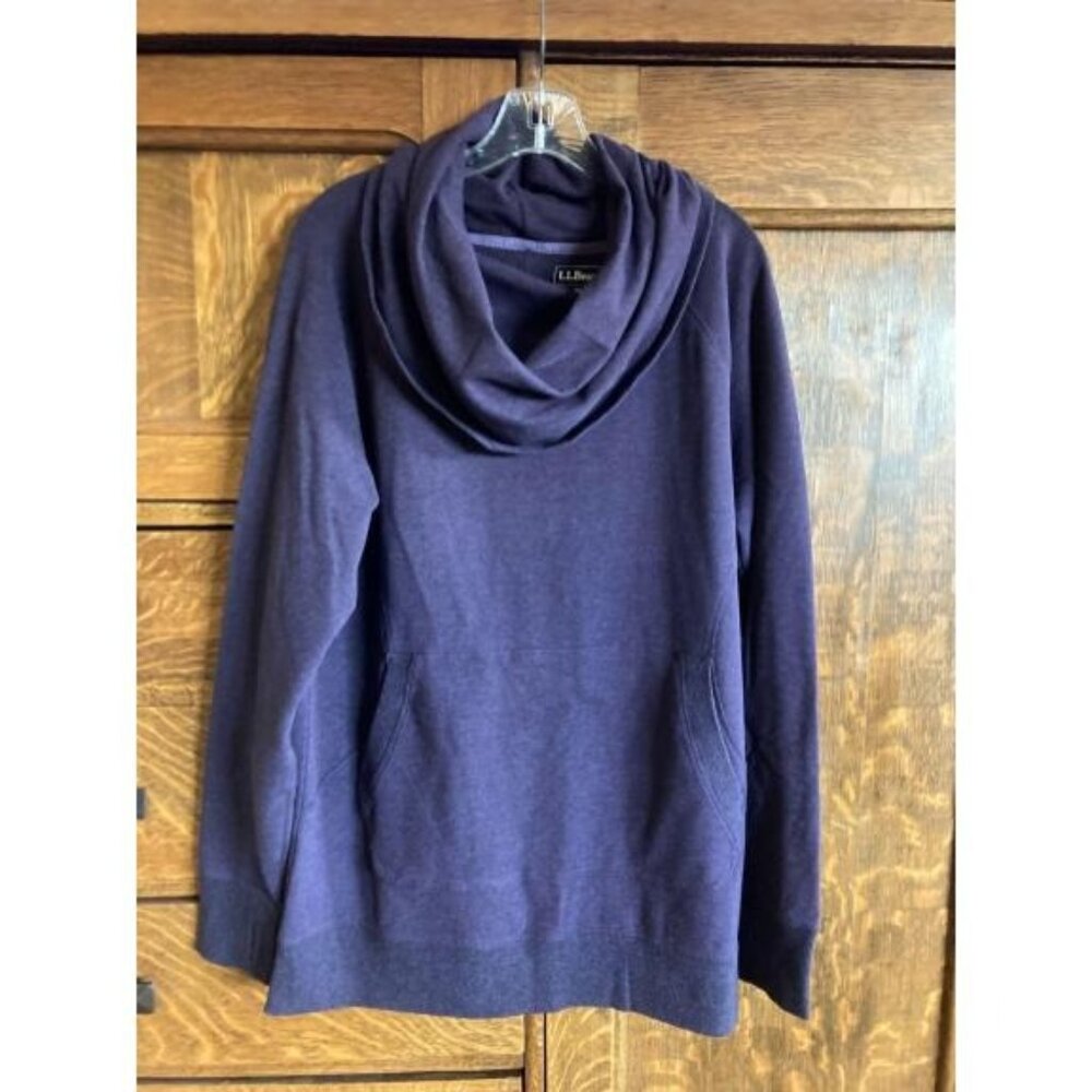 NWT L.L. Bean Cozy Pullover Women's XL-Tall, Darkest Purple Heather, Cowl Neck
